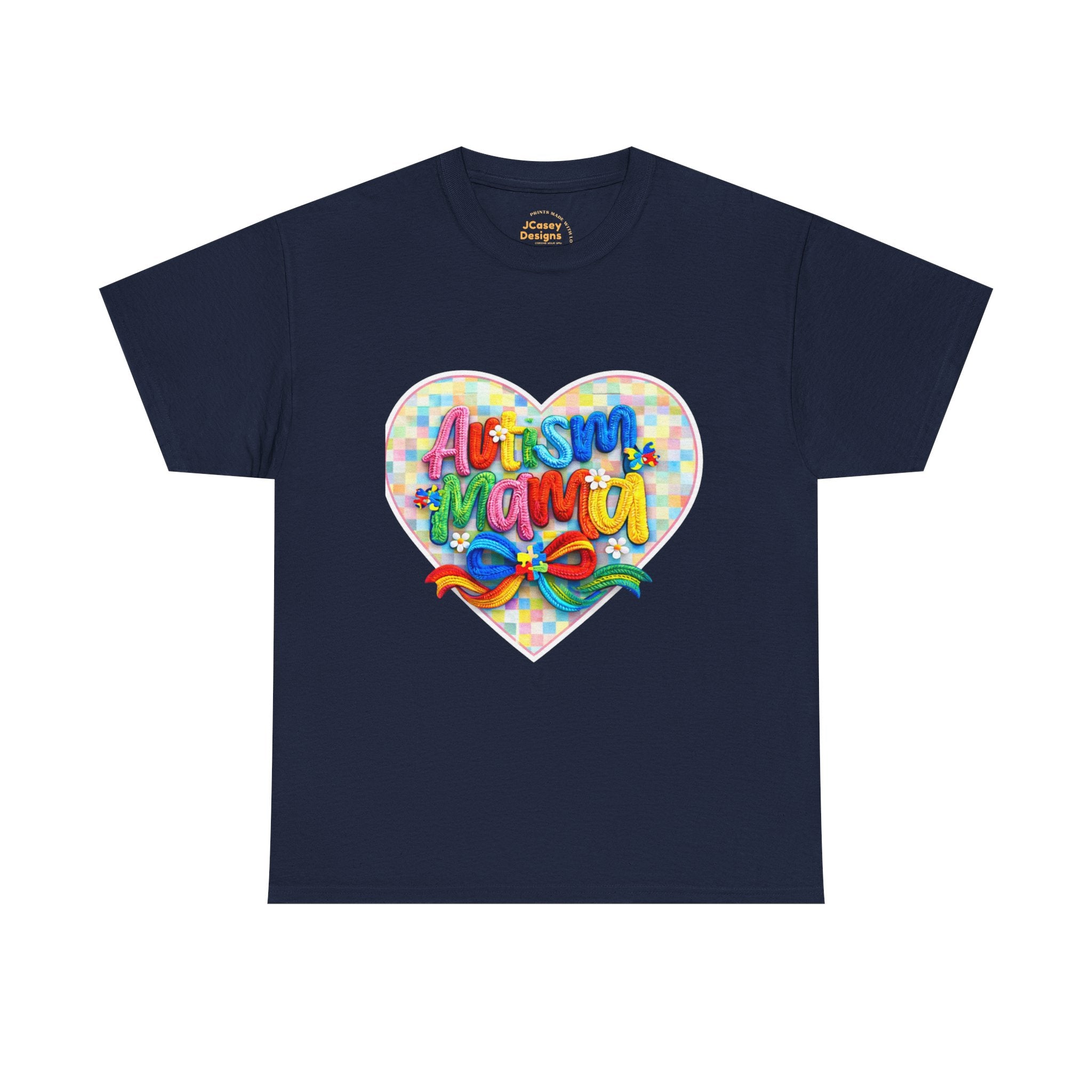 Autism Mama Heart T-Shirt — Colorful Puzzle Ribbon Pride Tee