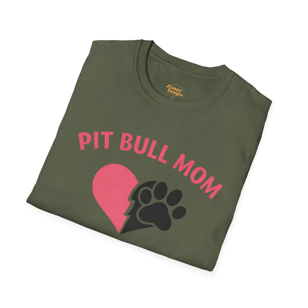 Pit Bull Mom T-Shirt — “Full Heart, Strong Love” Paw & Heart Tee