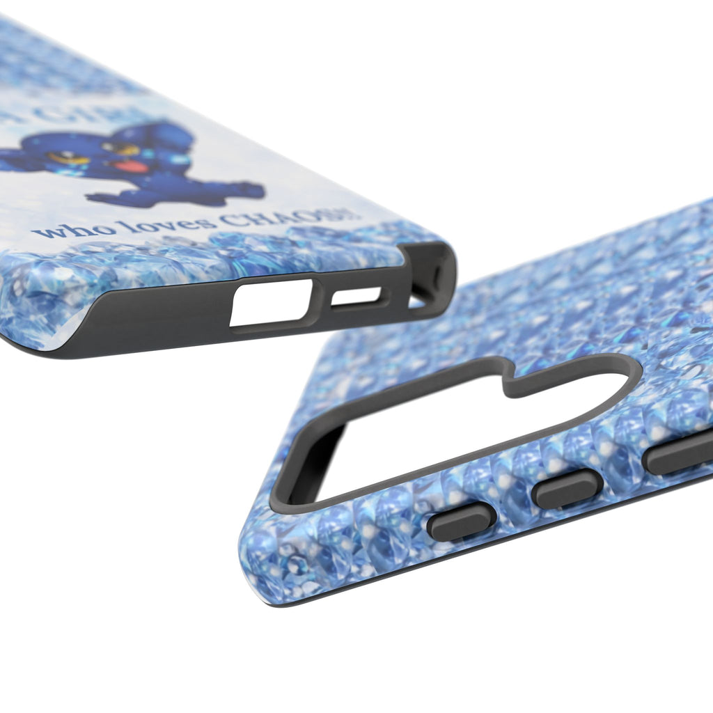 Phone Case - "Just a Girl Who Loves Chaos" Cute Blue Creature Sparkle Design