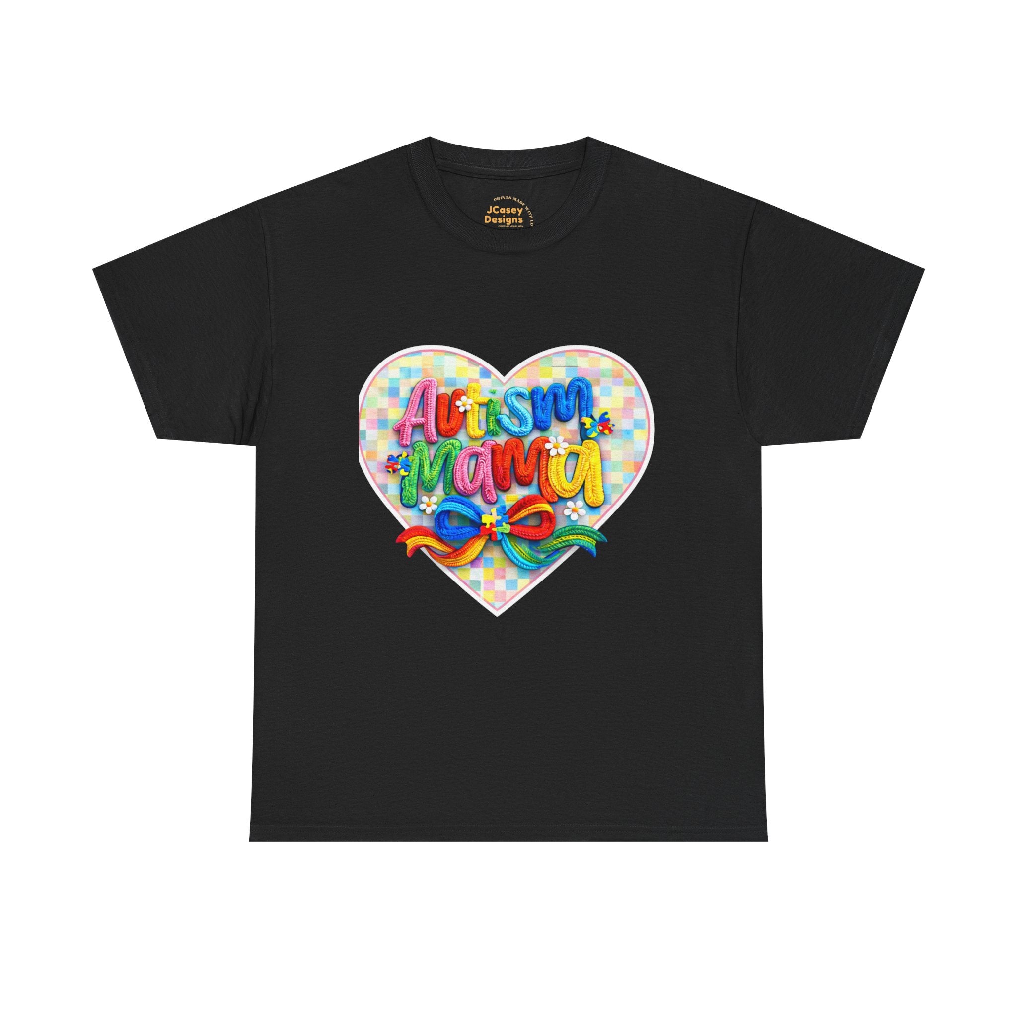Autism Mama Heart T-Shirt — Colorful Puzzle Ribbon Pride Tee