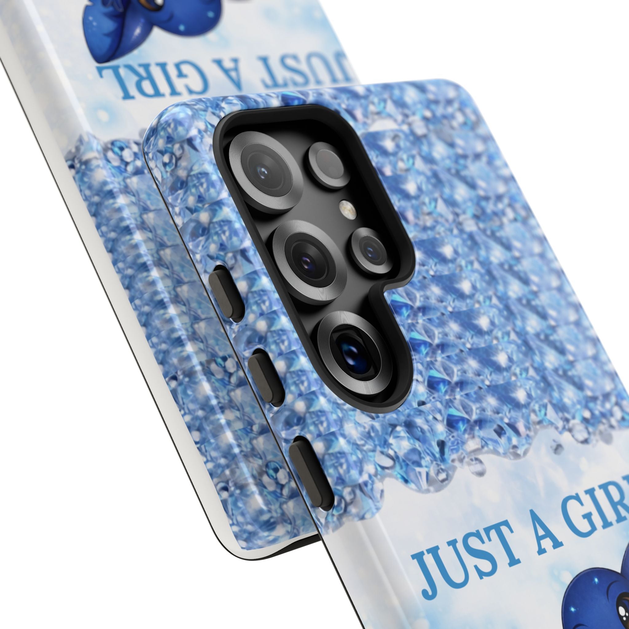 Phone Case - "Just a Girl Who Loves Chaos" Cute Blue Creature Sparkle Design