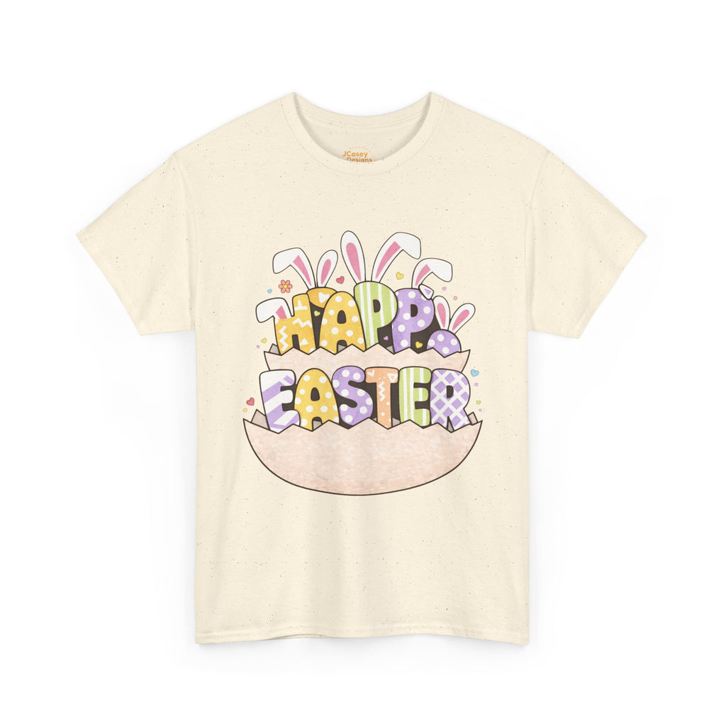 T-Shirt — 'Happy Easter' Pastel Bunny Eggs Tee (Easter Holiday, Cute Spring Kids & Women’s Graphic)
